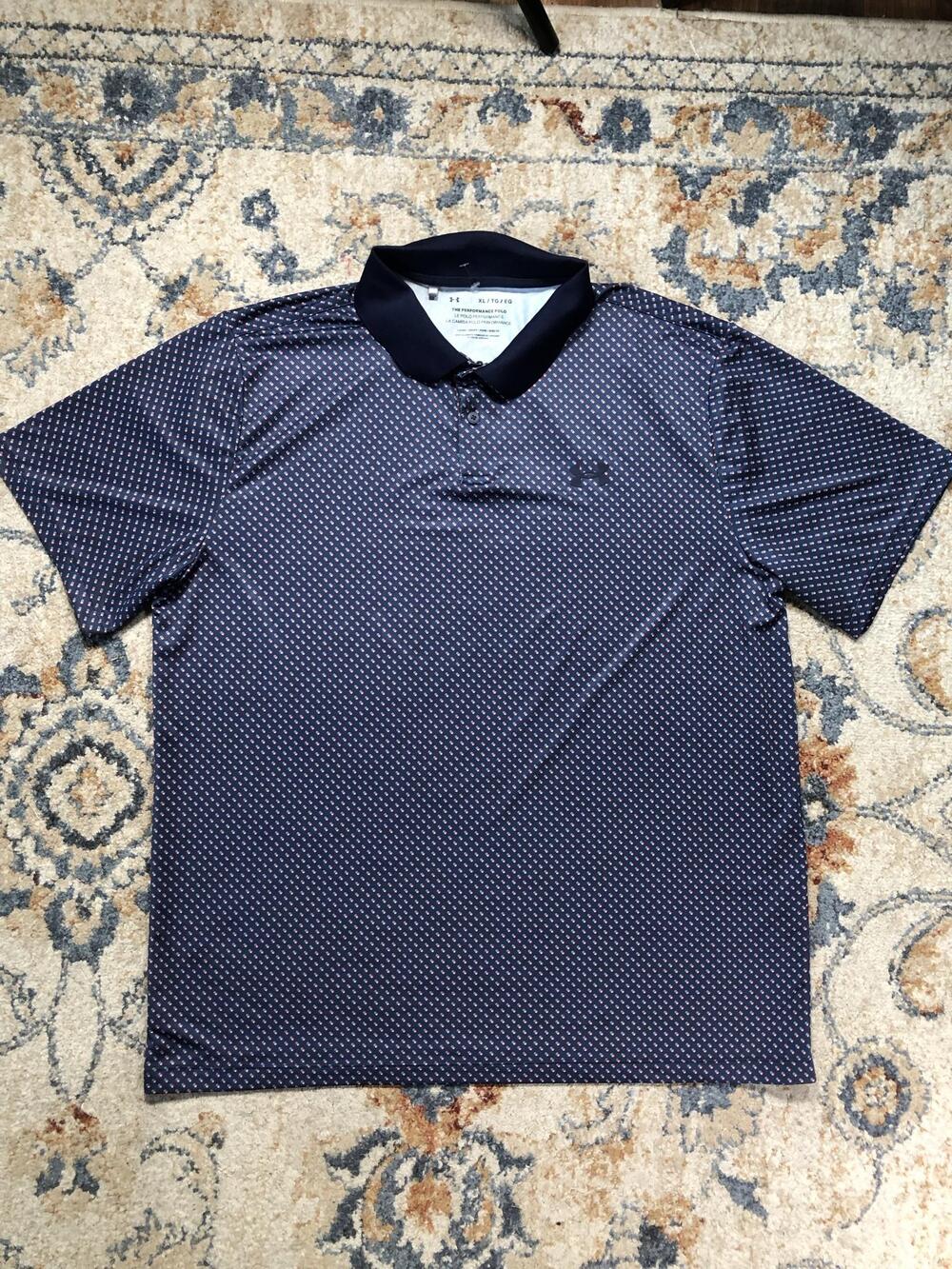 Under Armour The Performance Polo Shirt Mens XL Blue Polka Dot Golf Wicking